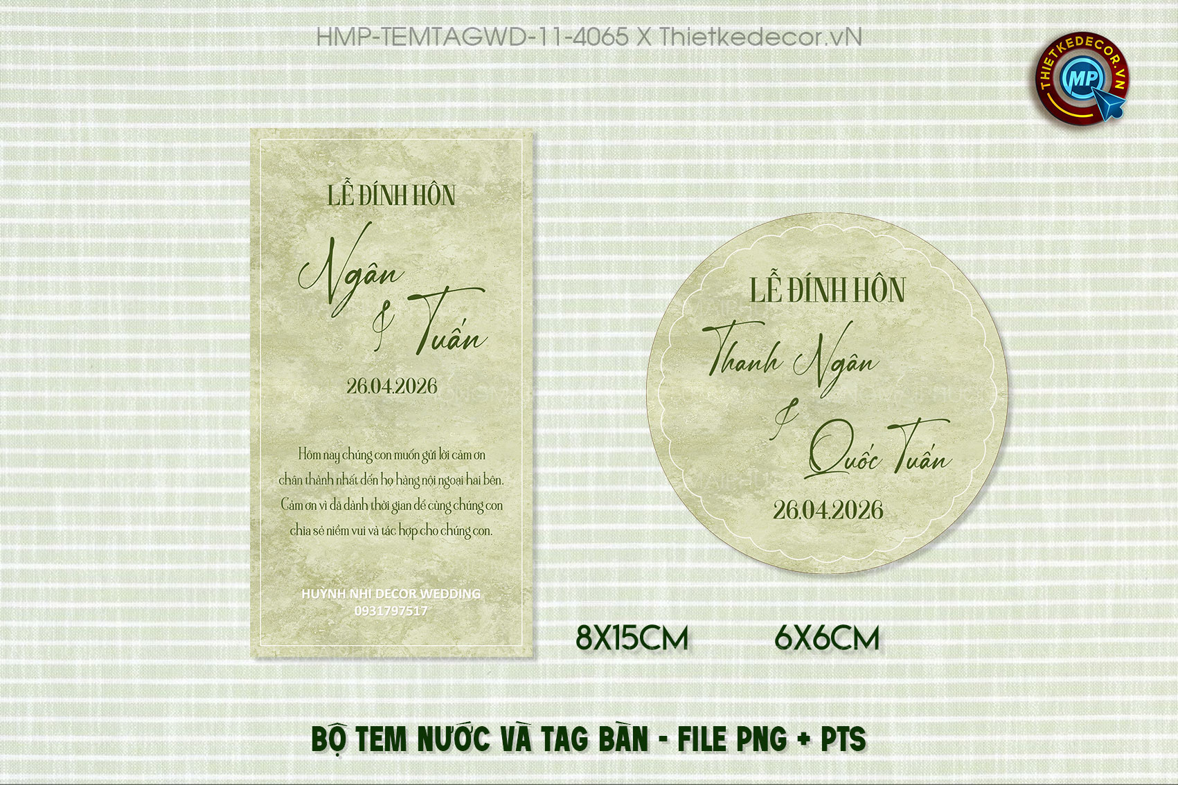 Bộ Tem nước tag bàn tone xanh lá Vintage